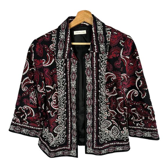 Coldwater Creek Womens size 14 3/4 Sleeve Paisley Flourish Open Front Jacket - Picture 1 of 13